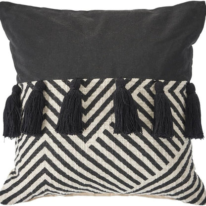 20" X 20" Black And White 100% Cotton Chevron Zippered Pillow