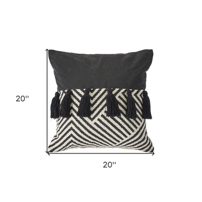 20" X 20" Black And White 100% Cotton Chevron Zippered Pillow