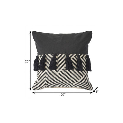20" X 20" Black And White 100% Cotton Chevron Zippered Pillow