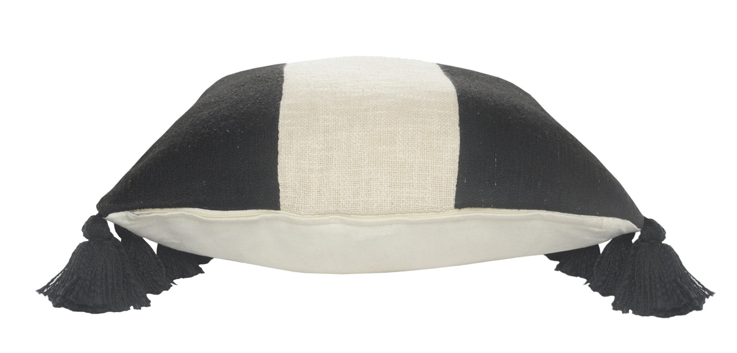 20" X 20" Black And Ivory 100% Cotton Striped Zippered Pillow