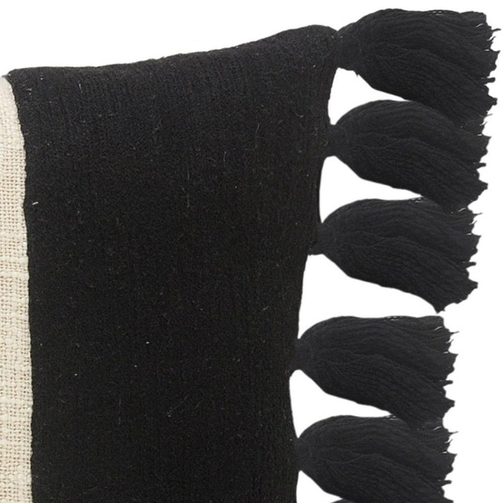 20" X 20" Black And Ivory 100% Cotton Striped Zippered Pillow