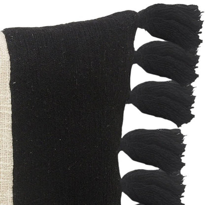 20" X 20" Black And Ivory 100% Cotton Striped Zippered Pillow