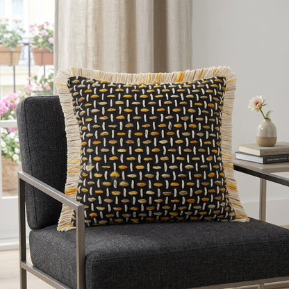 20" X 20" Black Gold And White Polyester And Cotton Blend Geometric Zippered Pillow