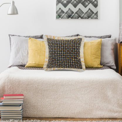 20" X 20" Black Gold And White Polyester And Cotton Blend Geometric Zippered Pillow