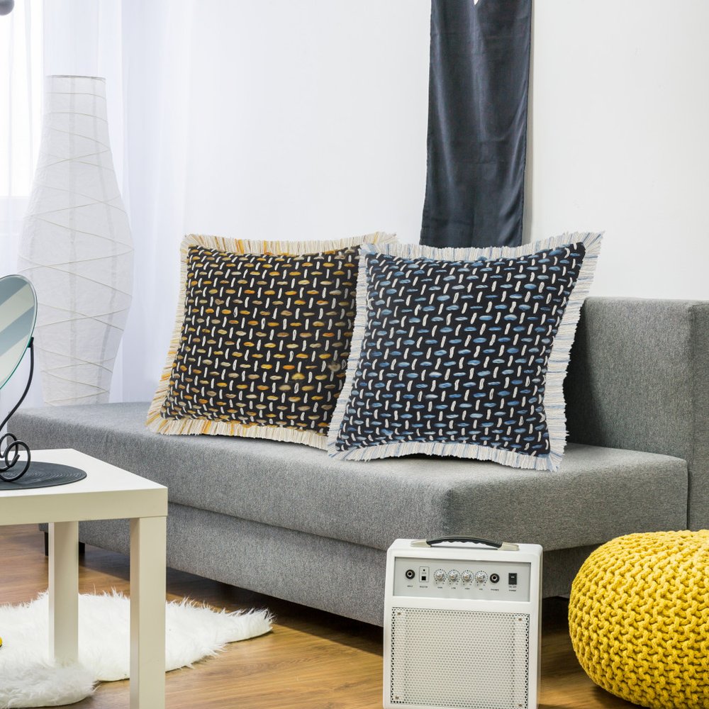 20" X 20" Black Gold And White Polyester And Cotton Blend Geometric Zippered Pillow