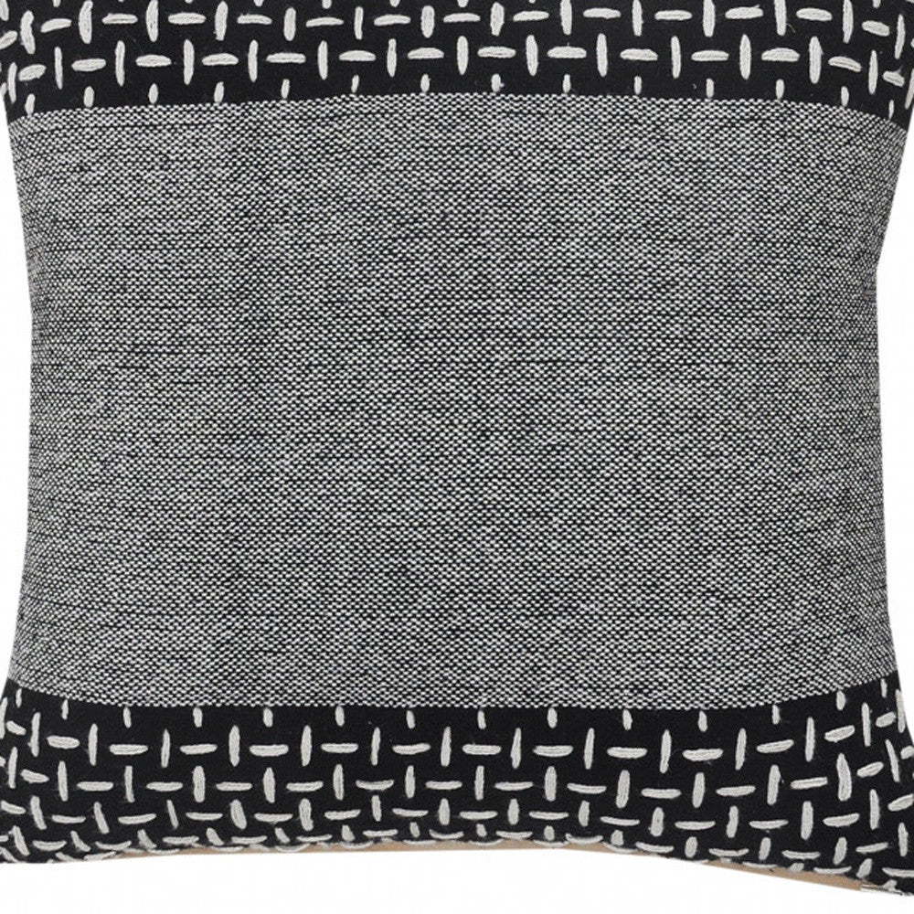 20" X 20" Black And White 100% Cotton Geometric Zippered Pillow