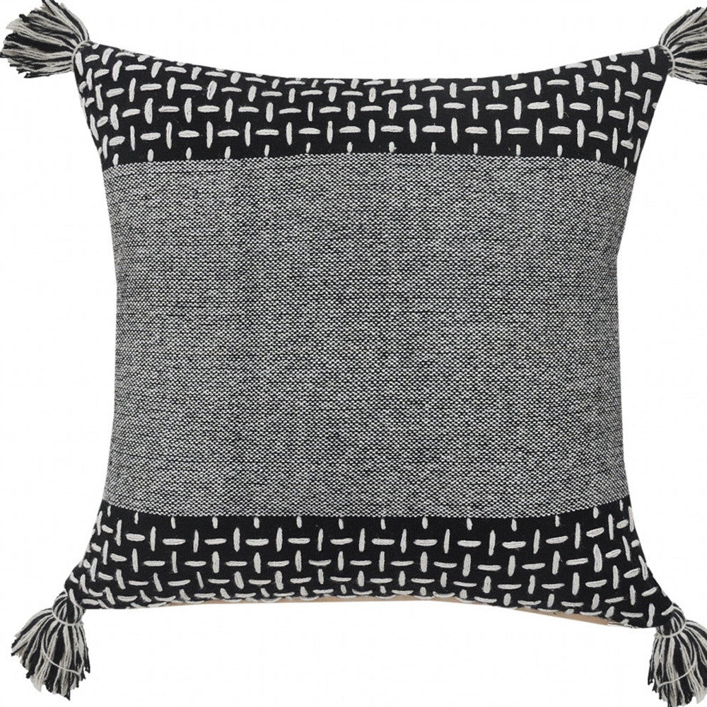 20" X 20" Black And White 100% Cotton Geometric Zippered Pillow