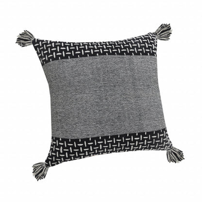 20" X 20" Black And White 100% Cotton Geometric Zippered Pillow