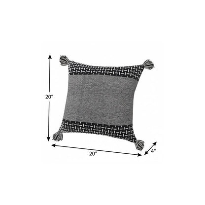 20" X 20" Black And White 100% Cotton Geometric Zippered Pillow
