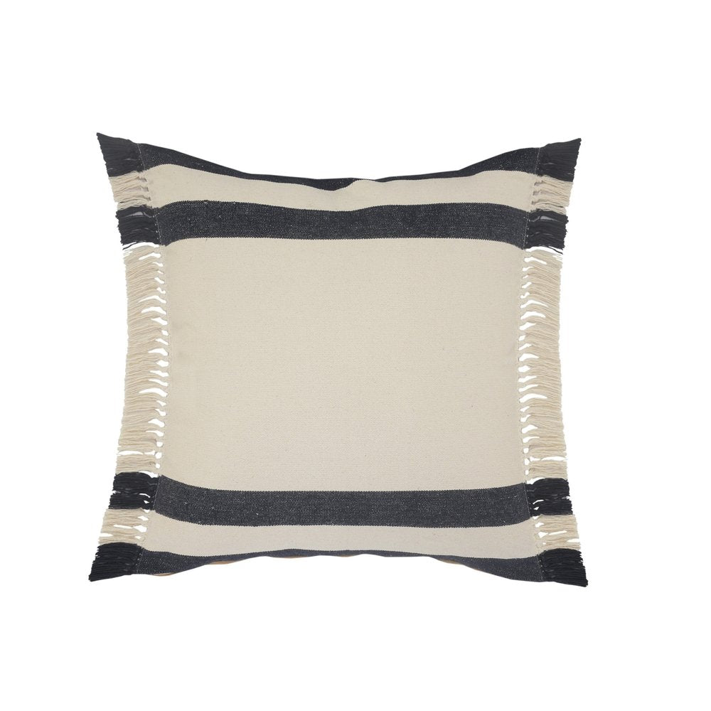 26" X 26" Ensign Blue White And Linen 100% Cotton Striped Zippered Pillow