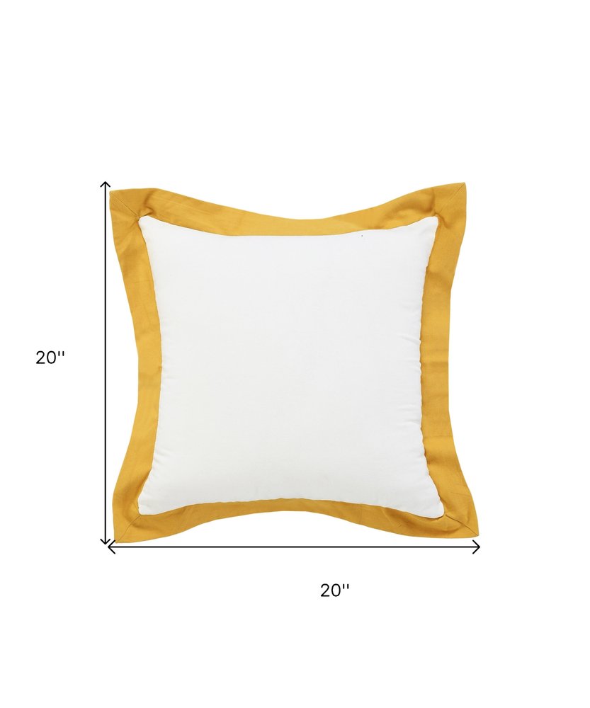 20" X 20" White And Golden Yellow 100% Cotton Geometric Zippered Pillow