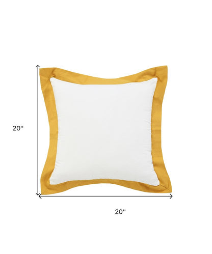20" X 20" White And Golden Yellow 100% Cotton Geometric Zippered Pillow