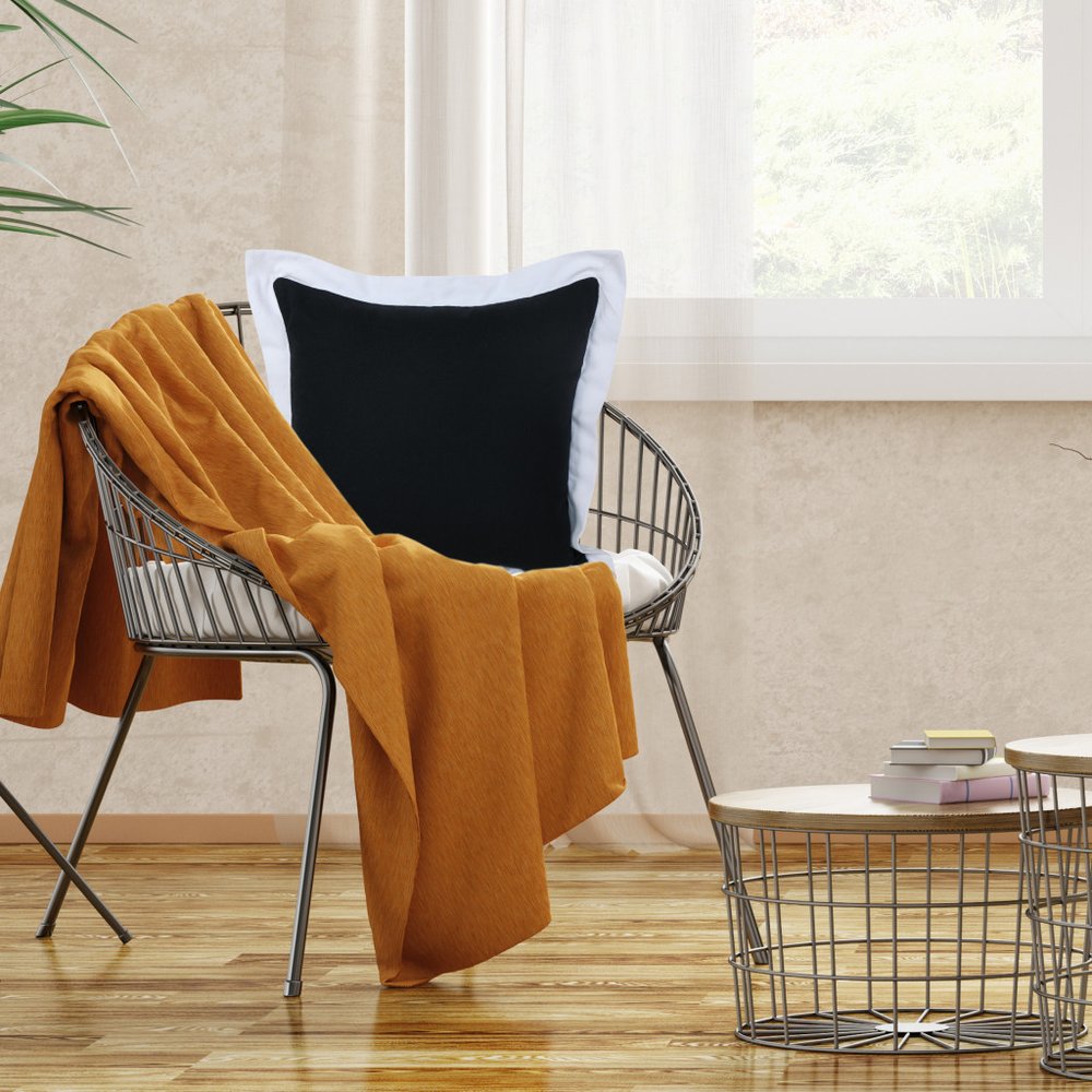 20" X 20" White And Golden Yellow 100% Cotton Geometric Zippered Pillow