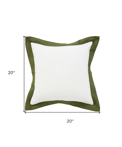 20" X 20" White And Moss Green 100% Cotton Geometric Zippered Pillow