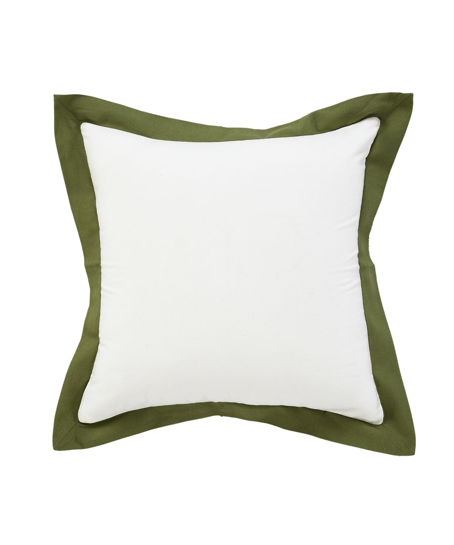 20" X 20" White And Moss Green 100% Cotton Geometric Zippered Pillow