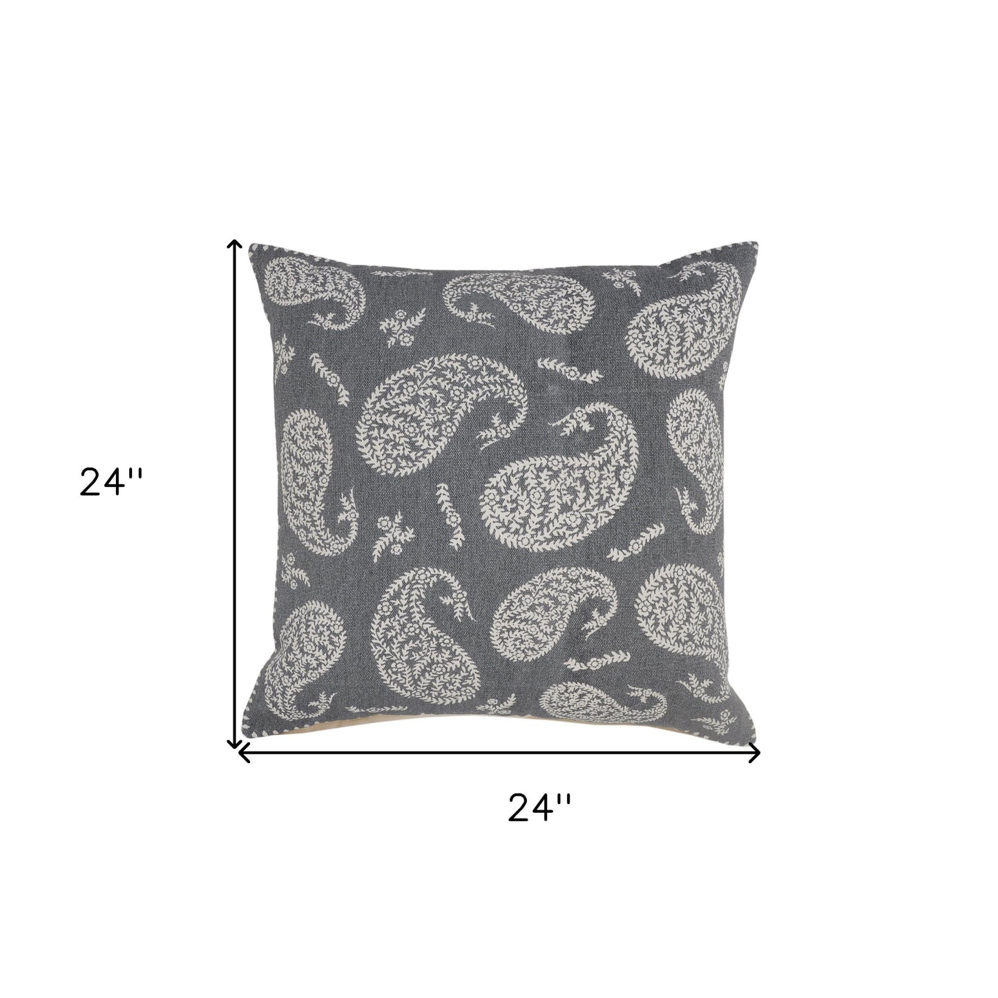 24" X 24" Gray And White 100% Cotton Geometric Zippered Pillow