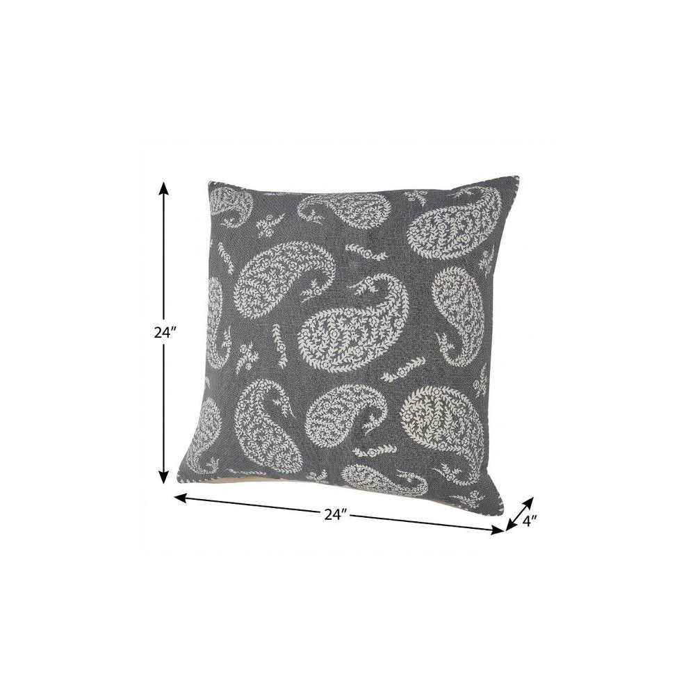 24" X 24" Gray And White 100% Cotton Geometric Zippered Pillow