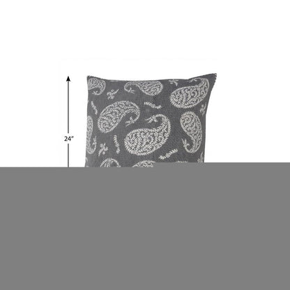 24" X 24" Gray And White 100% Cotton Geometric Zippered Pillow