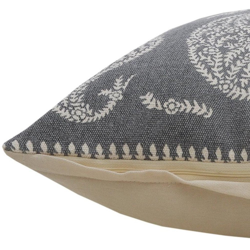 24" X 24" Gray And White 100% Cotton Geometric Zippered Pillow
