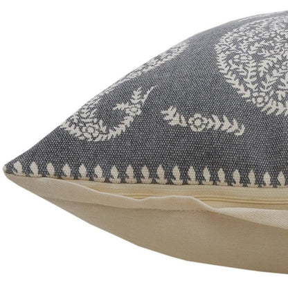 24" X 24" Gray And White 100% Cotton Geometric Zippered Pillow