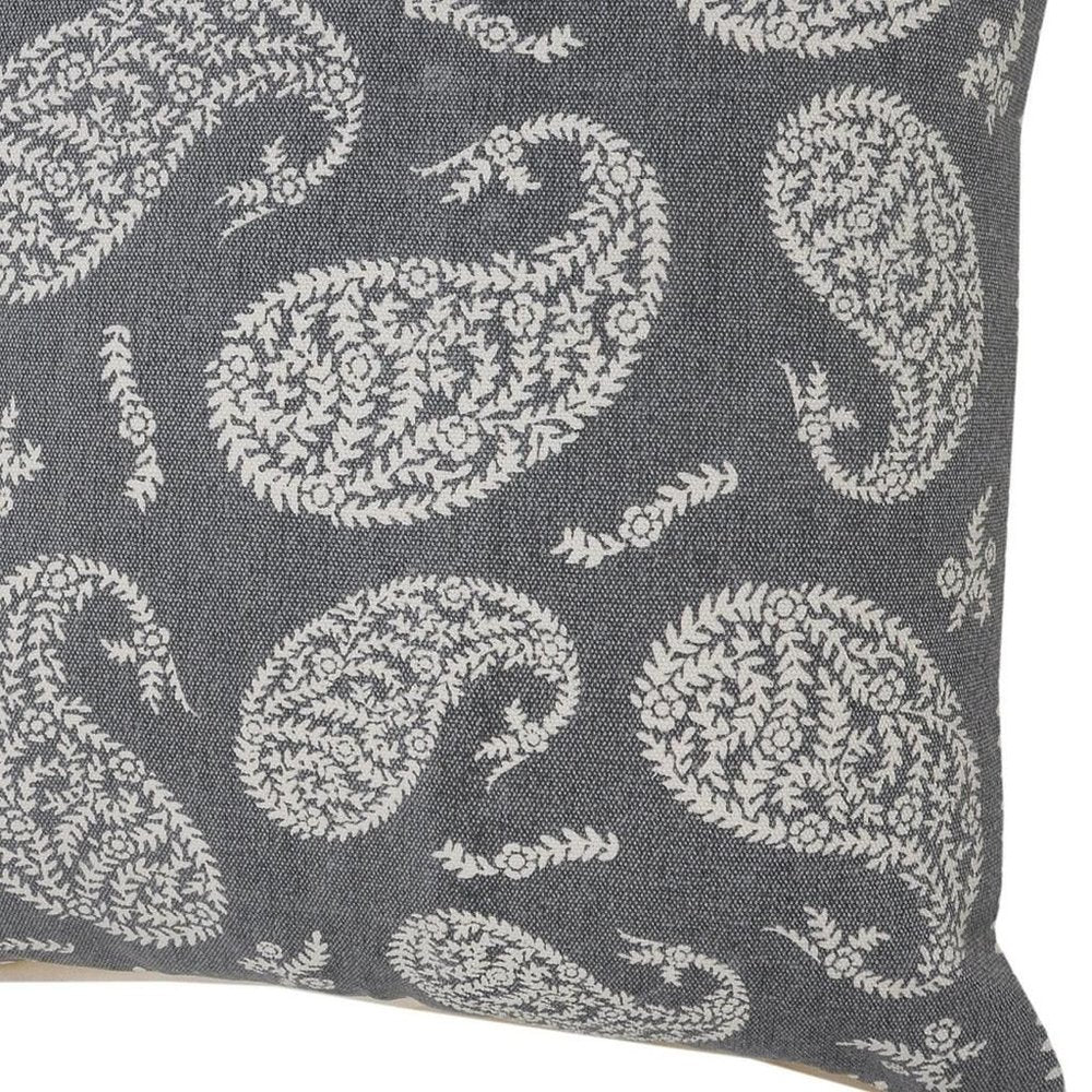 24" X 24" Gray And White 100% Cotton Geometric Zippered Pillow