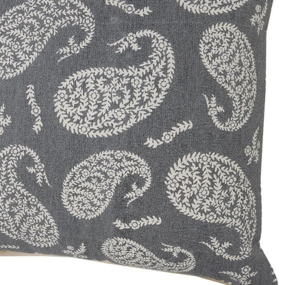 24" X 24" Gray And White 100% Cotton Geometric Zippered Pillow