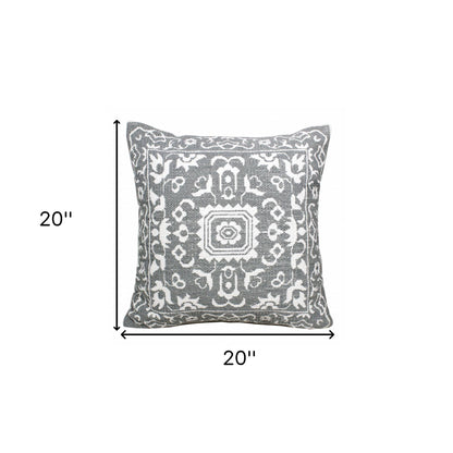 20" X 20" Gray And White 100% Cotton Geometric Zippered Pillow