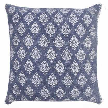 20" Indigo And White Cotton Motif Throw Pillow