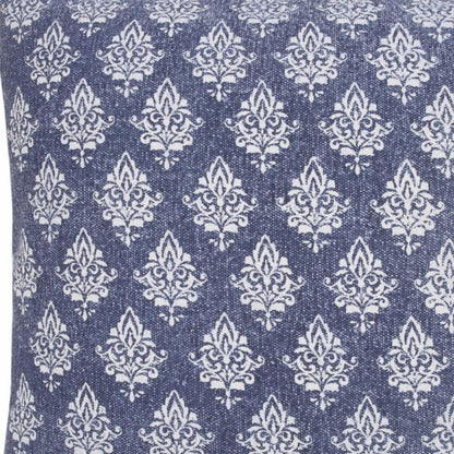 20" Indigo And White Cotton Motif Throw Pillow