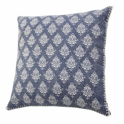 20" Indigo And White Cotton Motif Throw Pillow