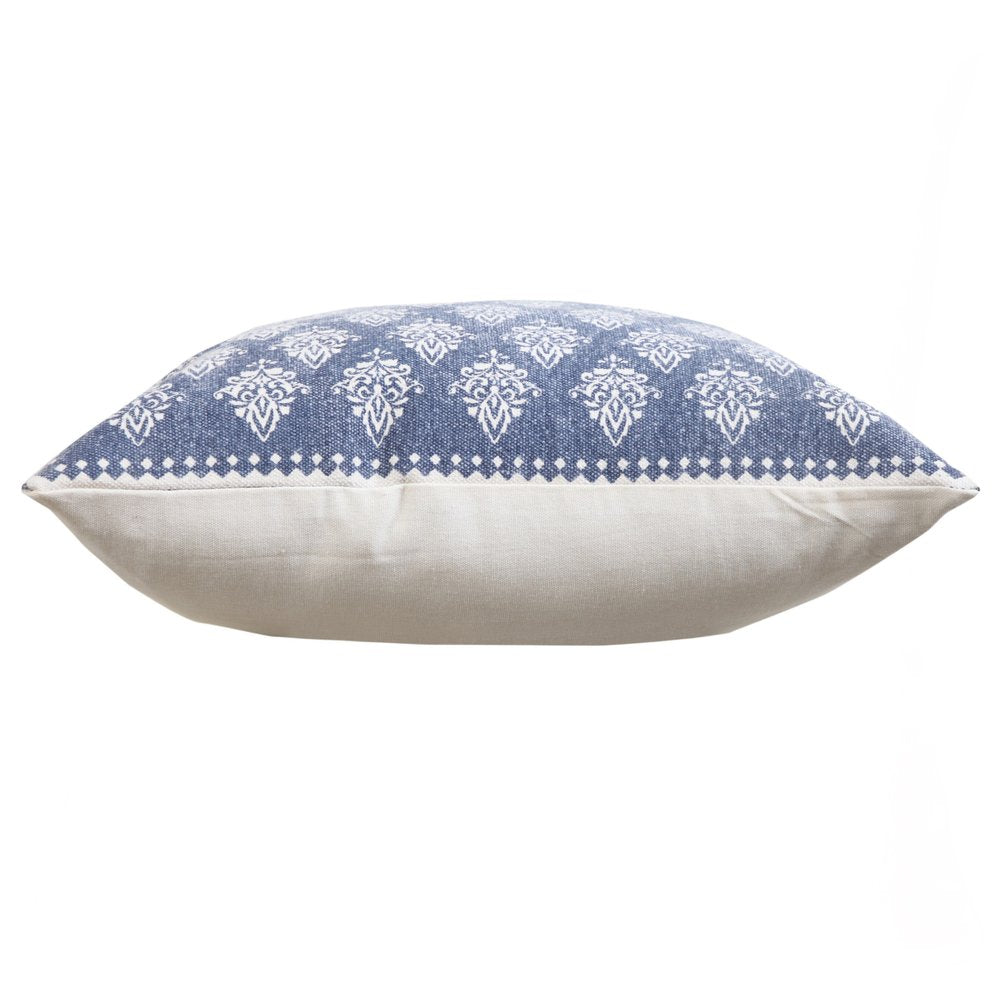 20" Indigo And White Cotton Motif Throw Pillow