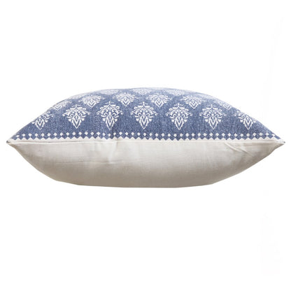 20" Indigo And White Cotton Motif Throw Pillow