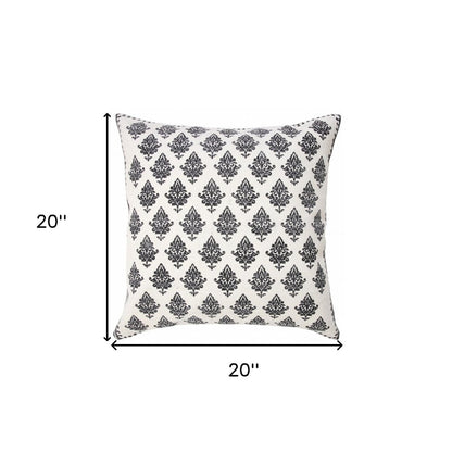 20" Indigo And White Cotton Motif Throw Pillow
