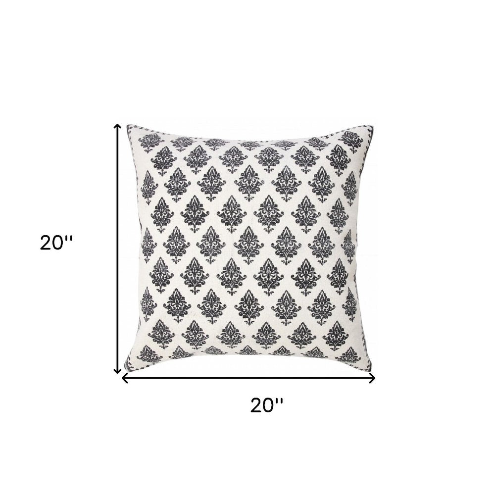 20" Indigo And White Cotton Motif Throw Pillow