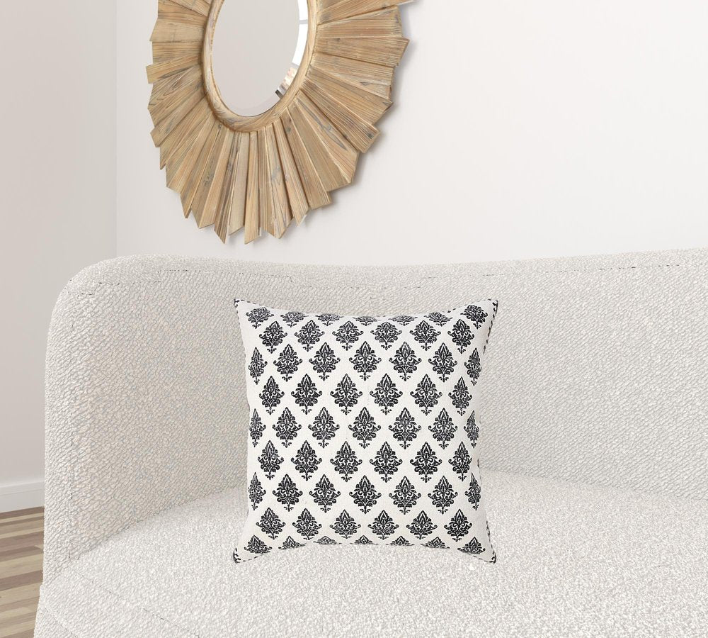 20" Indigo And White Cotton Motif Throw Pillow