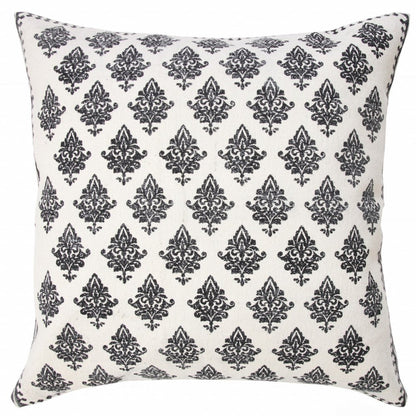 20" Indigo And White Cotton Motif Throw Pillow