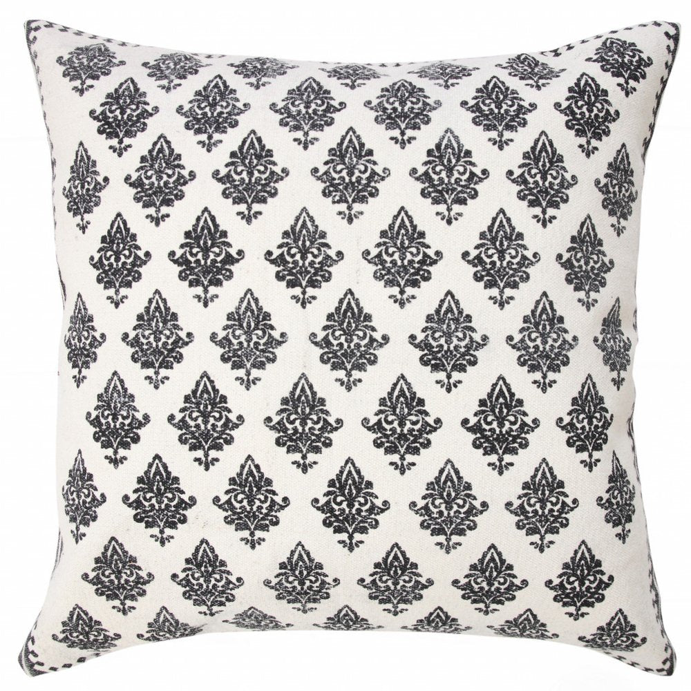 20" X 20" White And Black 100% Cotton Geometric Zippered Pillow