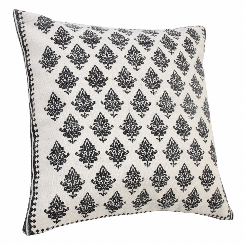20" Indigo And White Cotton Motif Throw Pillow