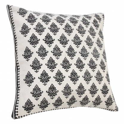 20" Indigo And White Cotton Motif Throw Pillow