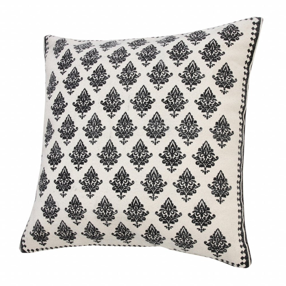 20" Indigo And White Cotton Motif Throw Pillow