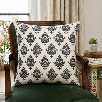 20" Indigo And White Cotton Motif Throw Pillow