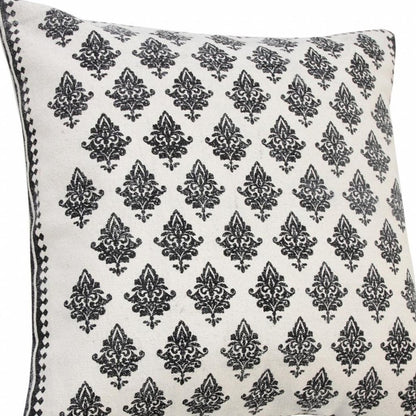 20" Indigo And White Cotton Motif Throw Pillow