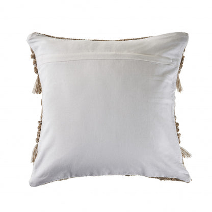 20" X 20" Beige And White Polyester Geometric Zippered Pillow