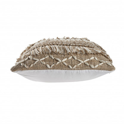 20" X 20" Beige And White Polyester Geometric Zippered Pillow