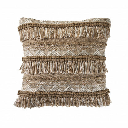 20" X 20" Beige And White Polyester Geometric Zippered Pillow