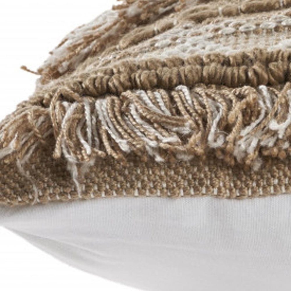 20" X 20" Beige And White Polyester Geometric Zippered Pillow