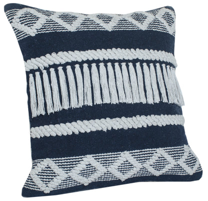 20" X 20" Blue And Ivory 100% Cotton Geometric Zippered Pillow