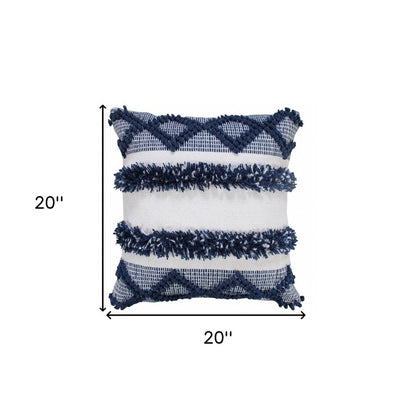 20" Navy Blue And White Fabric Coastal Throw Pillow