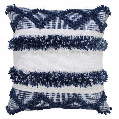 20" Navy Blue And White Fabric Coastal Throw Pillow