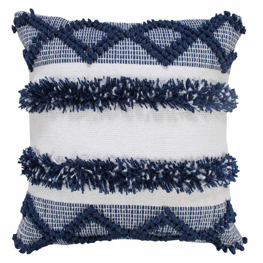 20" Navy Blue And White Fabric Coastal Throw Pillow